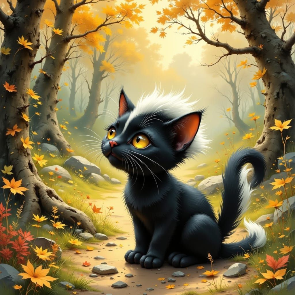 A black cat trying to pass itself off as a skunk.