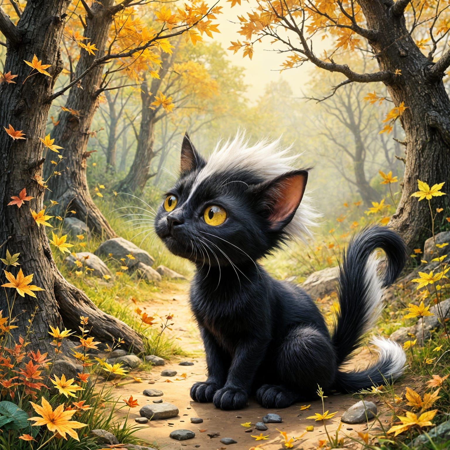 A black cat trying to pass itself off as a skunk.  by @sunshine33