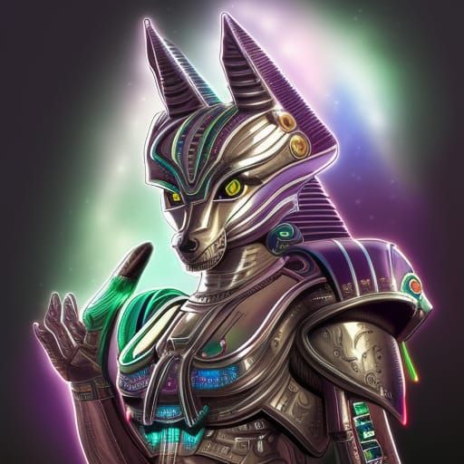 A majestic rainbow silver plated highly detailed armored anu...