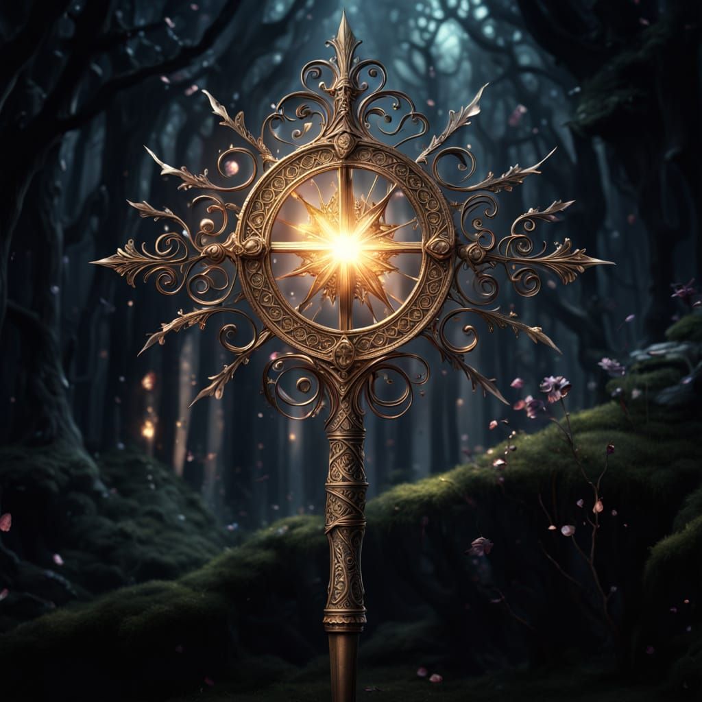 Epic Dark Fairy Tale Magic Wand Scene in Photorealistic Digi...