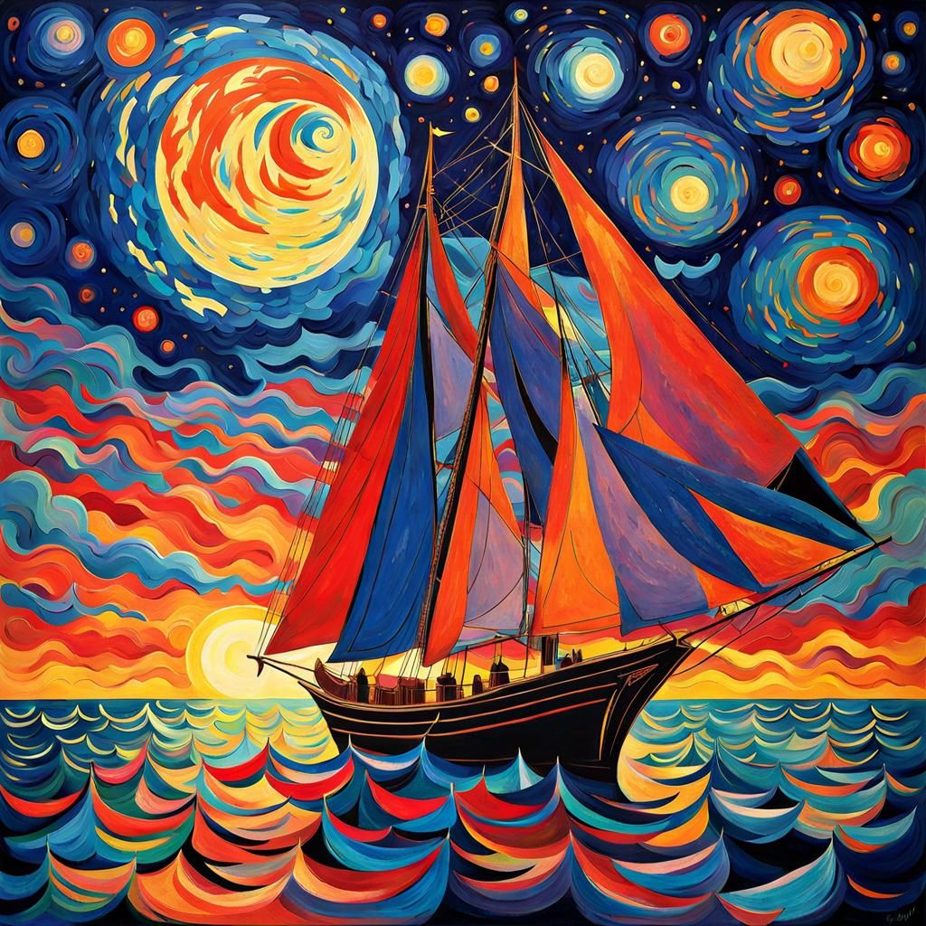 Fauvism sails kissed by moonlight