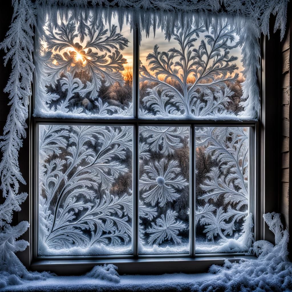 Ice art, jack frost, window of the house,  frost on the wind...