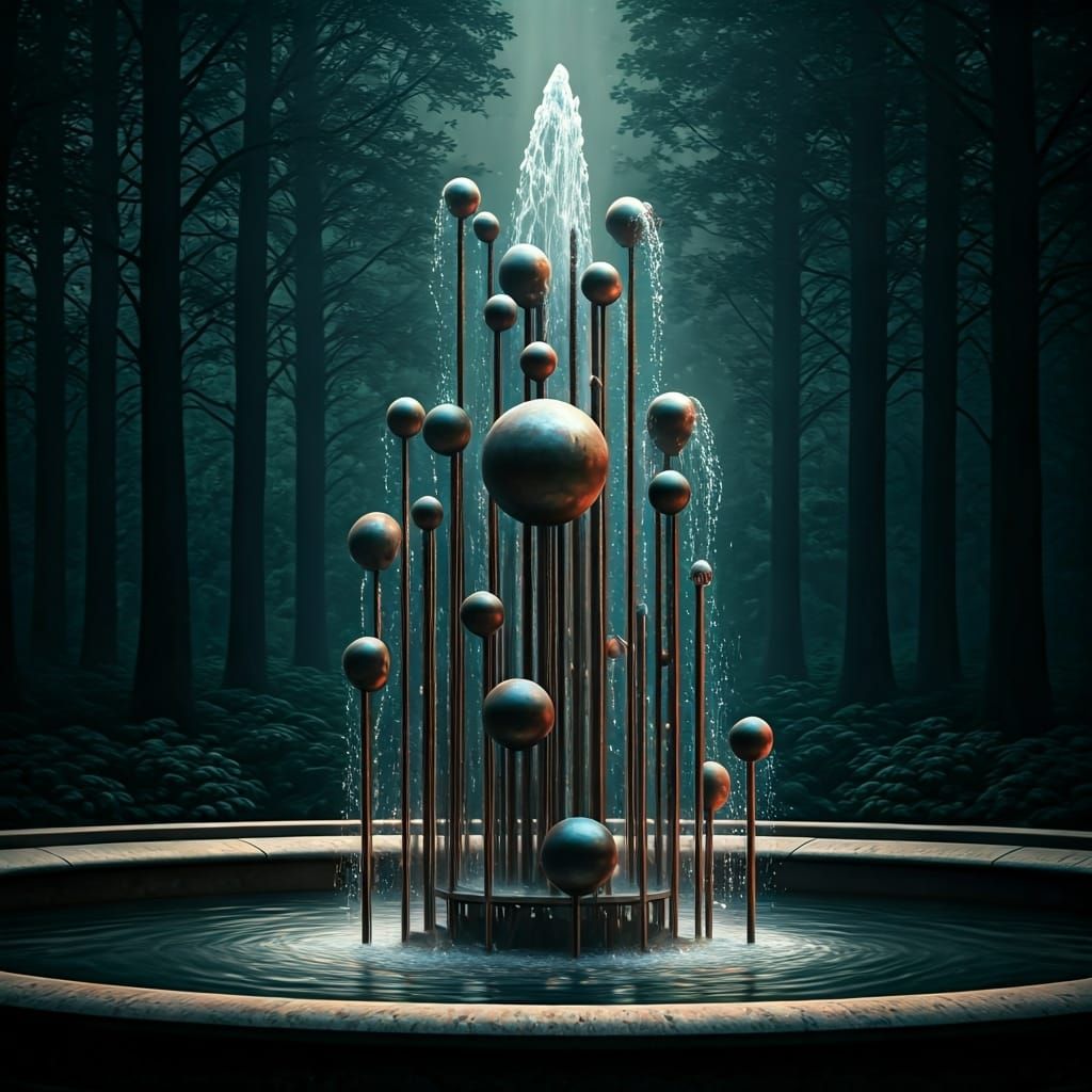Copper fountain in the forest  by @Thibe