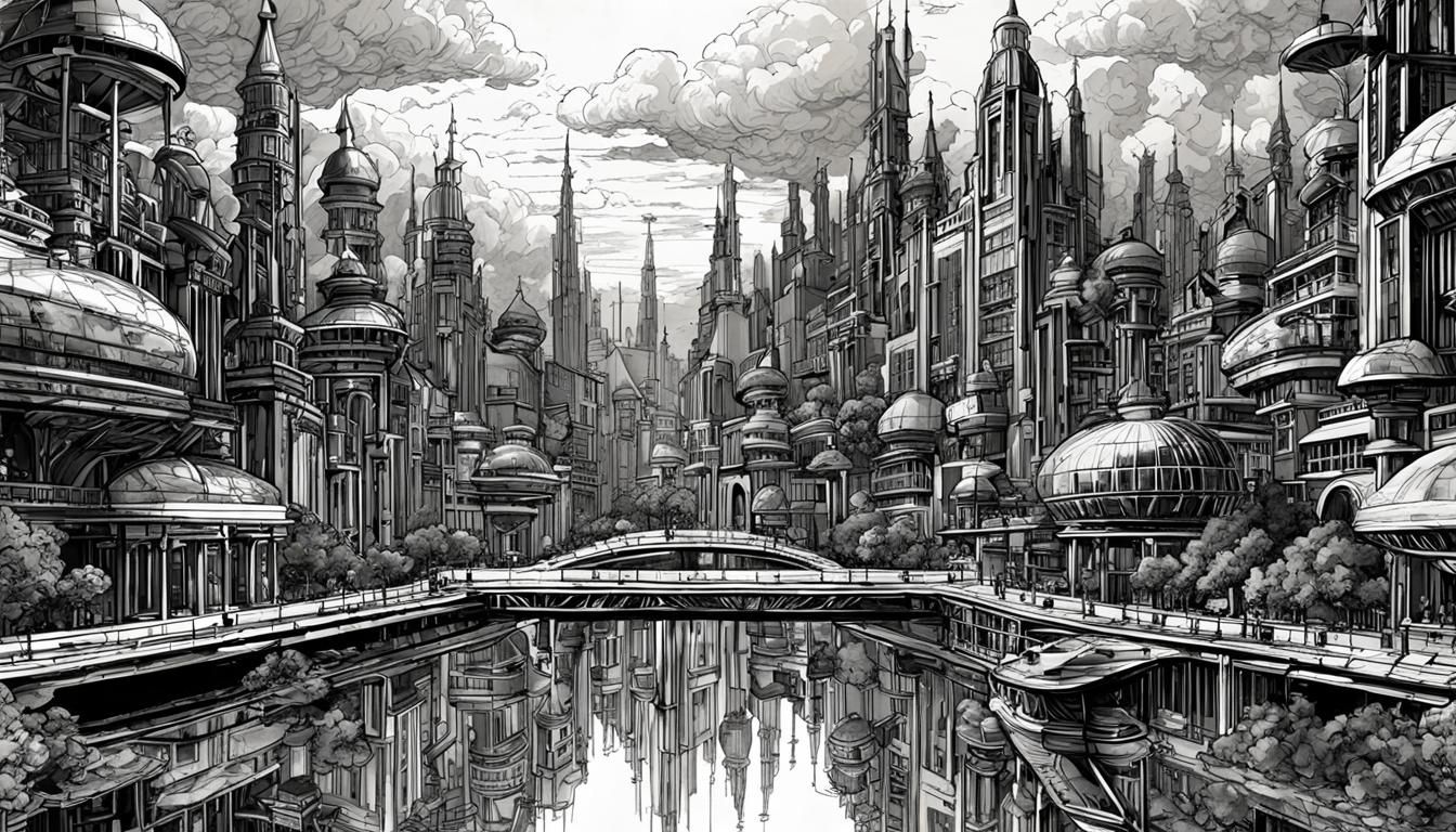 Pastel Line drawing Windmill, science fiction windmill", ultradetailed , science fiction windmill,clouds, black ink draw...