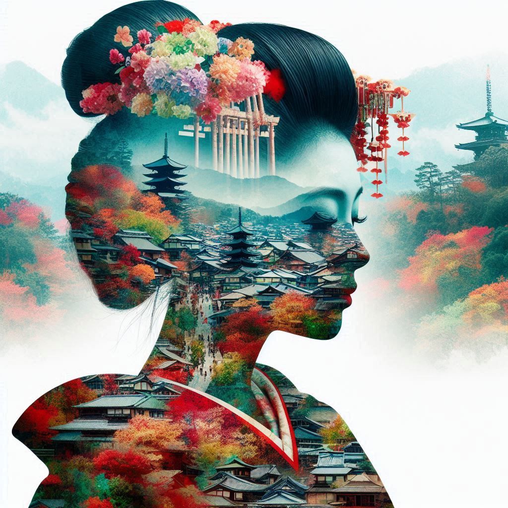 double exposure beautiful fantasy portrait landscape..