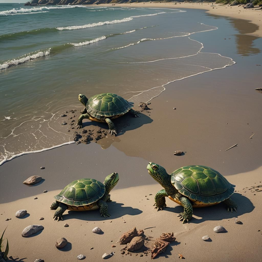 Turtles at the beach during summer