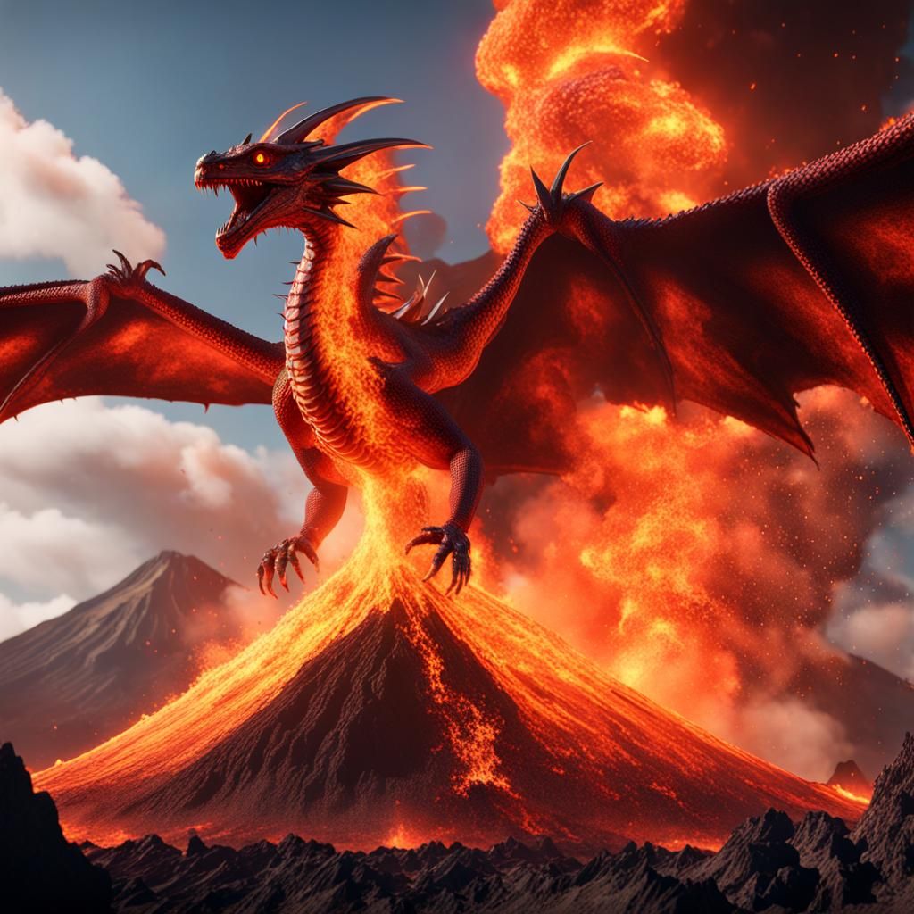 fire dragons fly around an erupting volcano - AI Generated Artwork ...