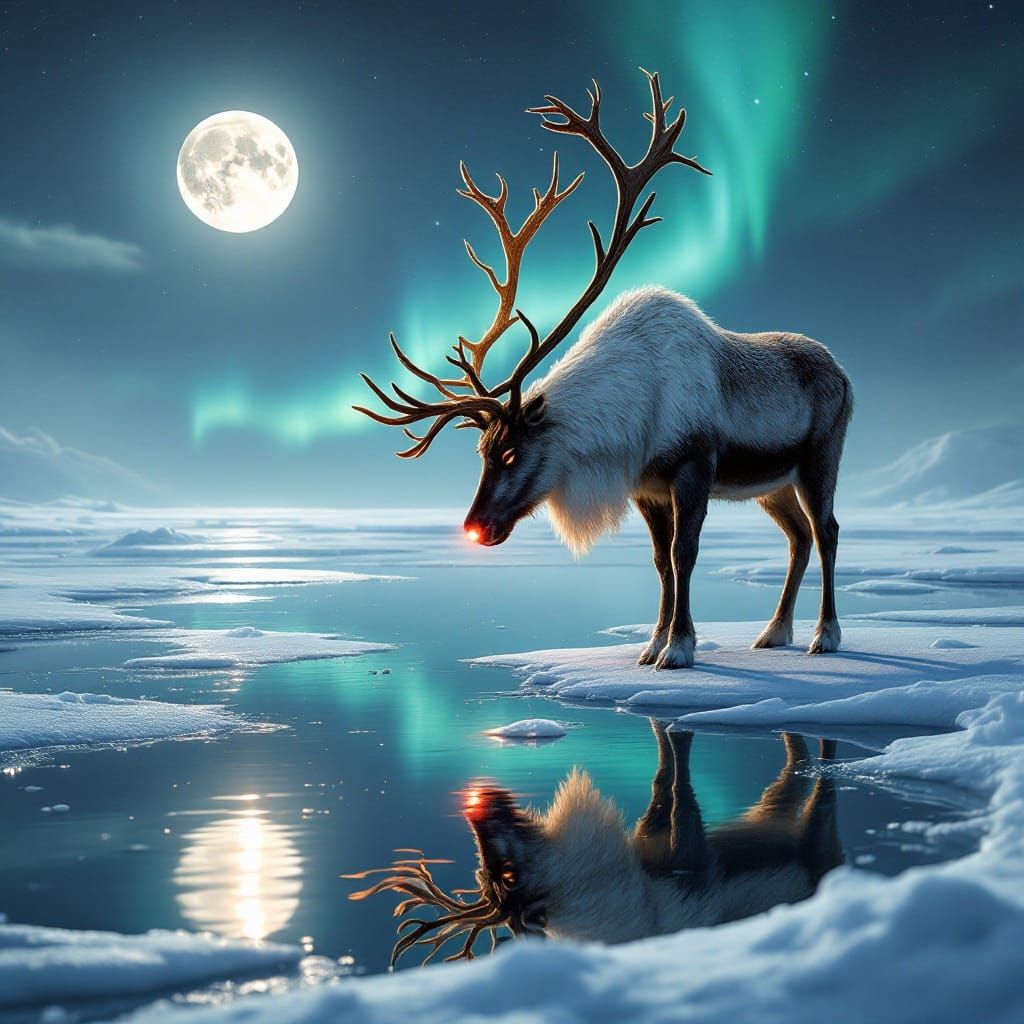 imagine a realistic HD and high contrast on a single lone young reindeer buck with antlers. make the ...  by @James Silvers