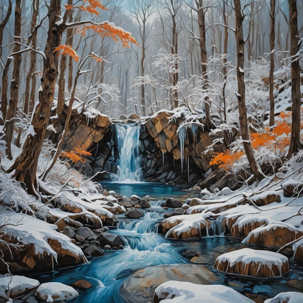 Vibrant Winter Forest in Expressive Brushstrokes