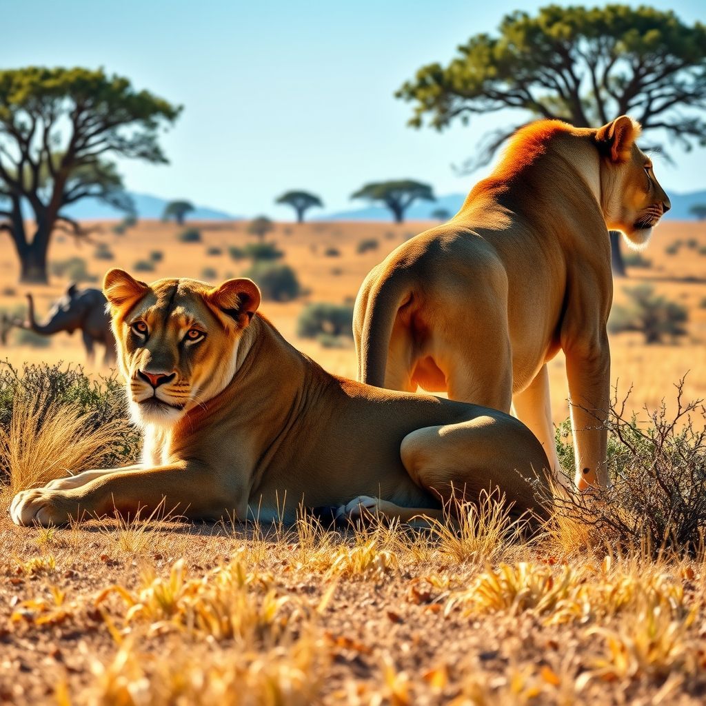 two majestic lions in a serene savannah