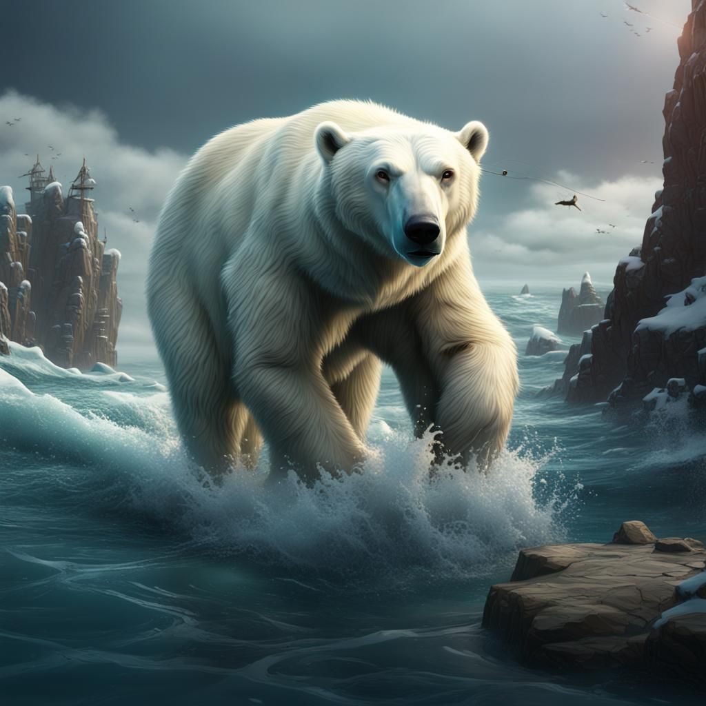 Polar Bear Fishing: Fantastical Digital Art