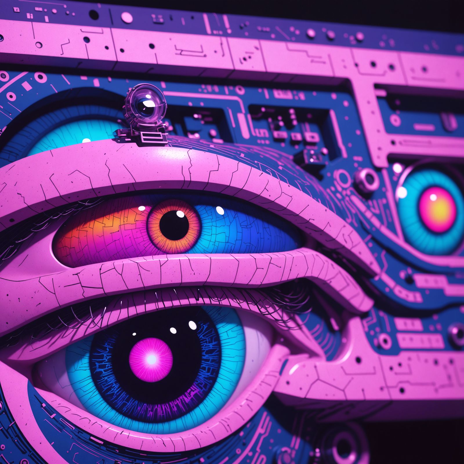 Vaporwave Eyeball Circuitry 8K By John Martin - AI Generated Artwork ...