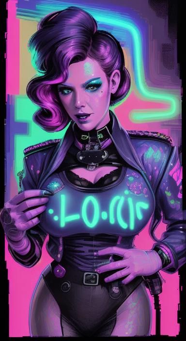 Officer, pinup, synthwave, neon, retro, cyberpunk, steampunk...