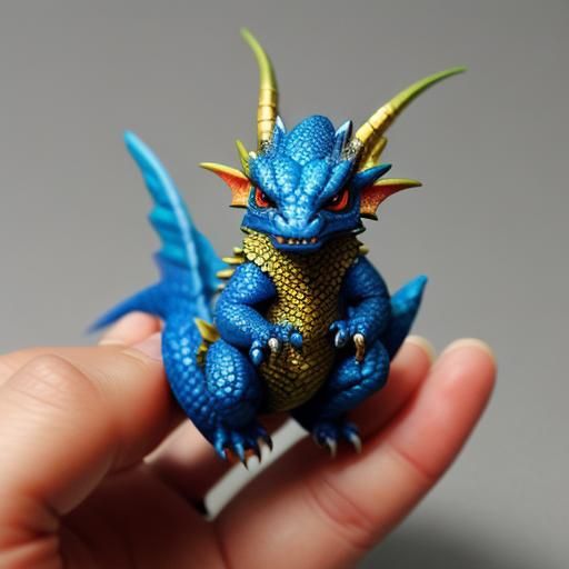 A cute mini dragon, sitting on a fingertip, colorful, sharp ...