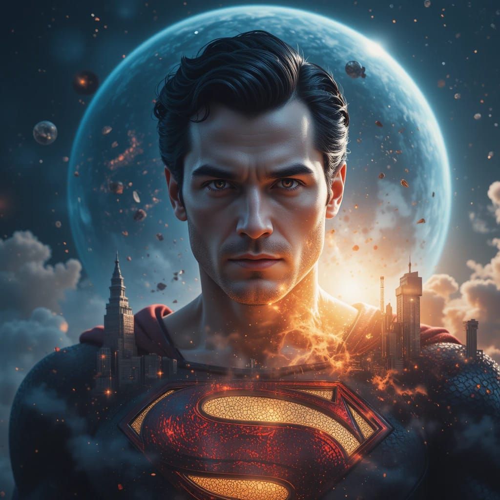 Double exposure portrait Superman