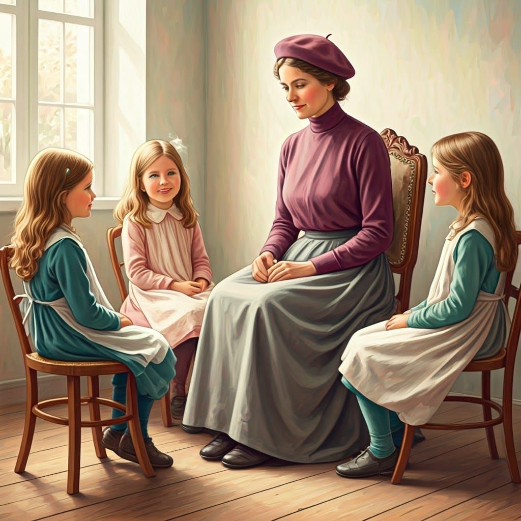 Whimsical Kindergarten Scene in Soft Hues