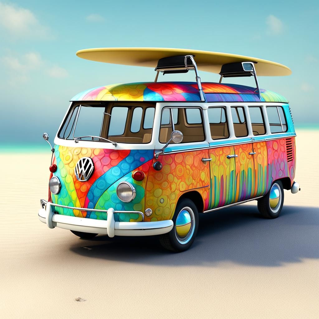 1966 Volkswagen micro bus with a psychodelic paint scheme and ...