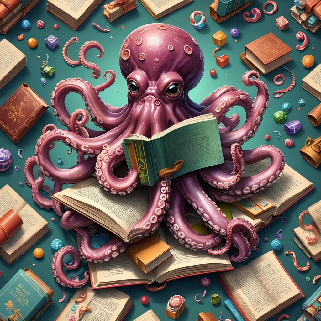 an octopus with a book in each arm