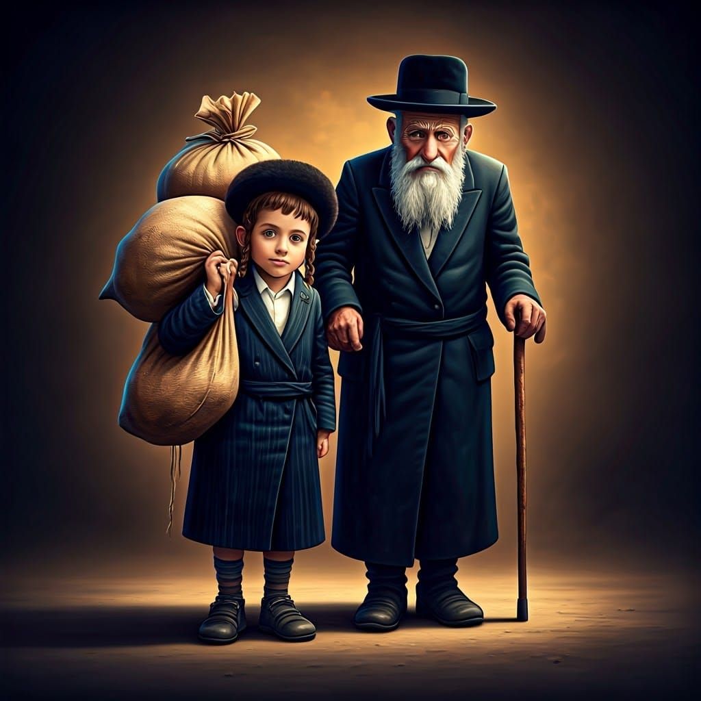 A Young Orthodox Boy Assists an Elder with Heavy Bags