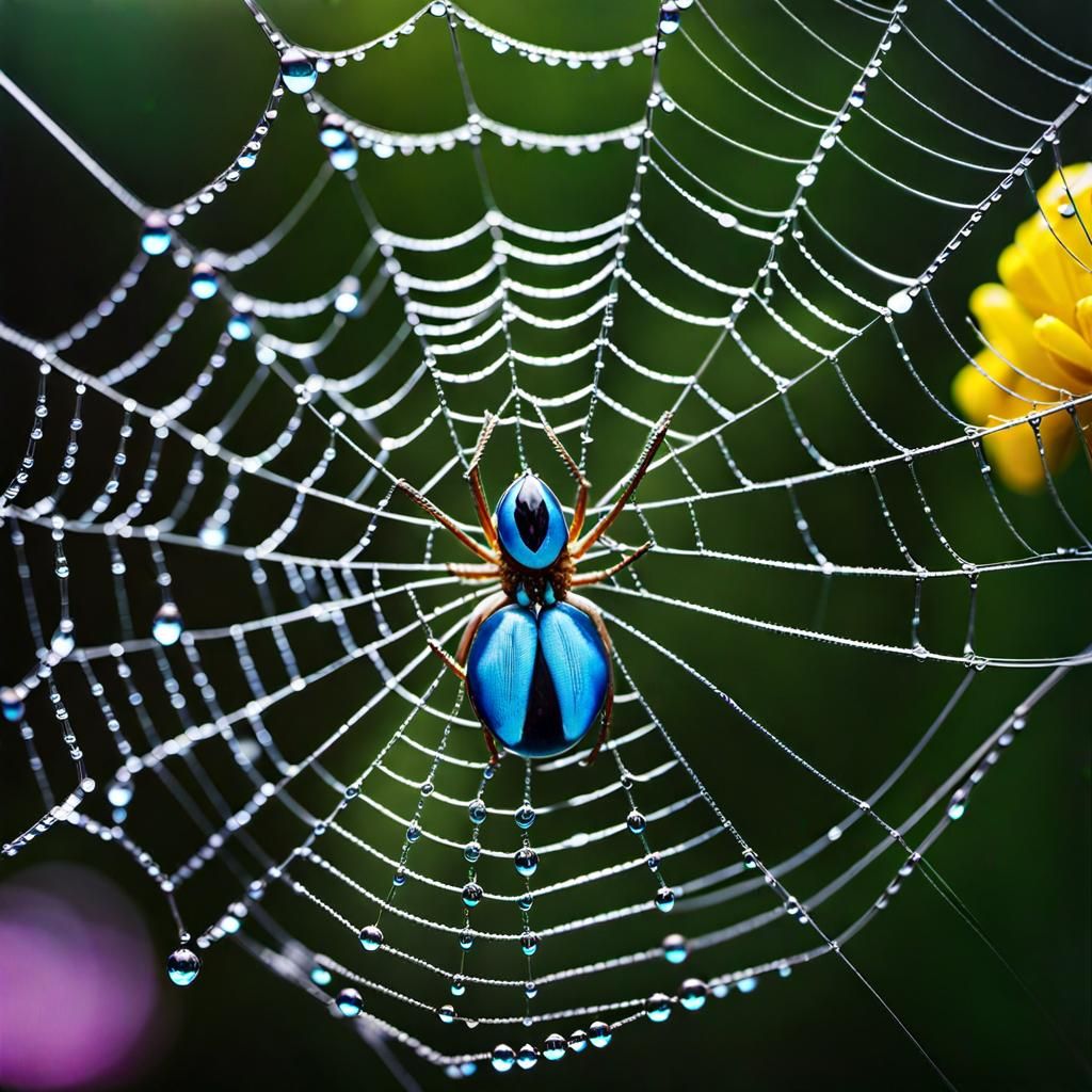 Iridescent Dew Drops: Macro Spiderweb Masterpiece
