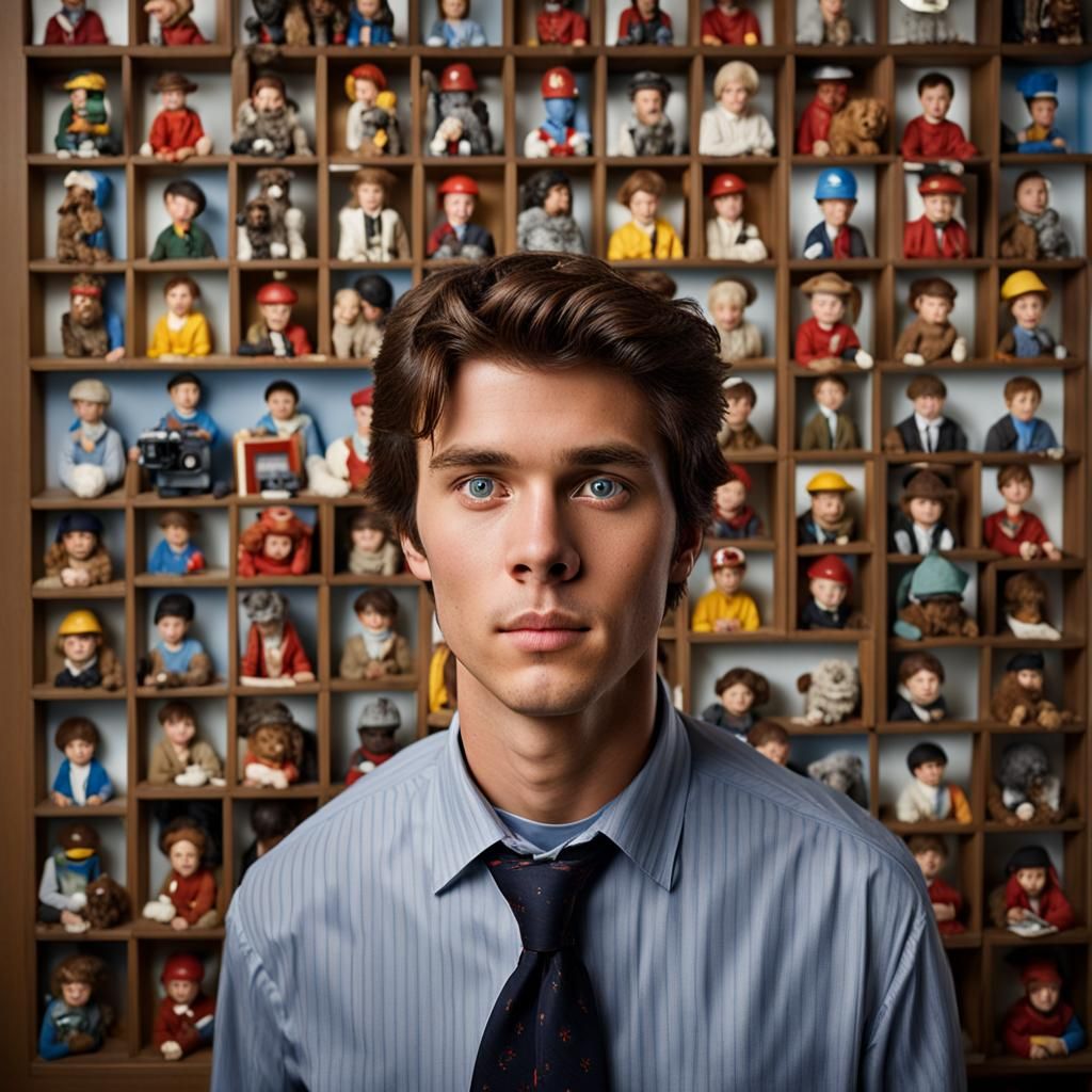 22 year old brown haired man with a toy hall of fame room