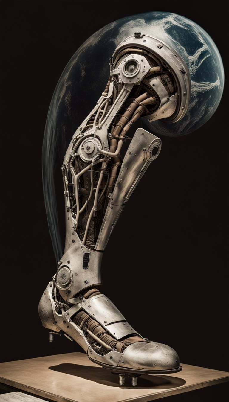 Art Installation, Prosthetic Leg, 1900s Photo Badly Damaged,...