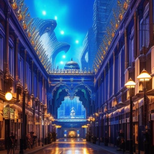 A sparkling crystal sphere : vibrant blue colours : Hyperrea...