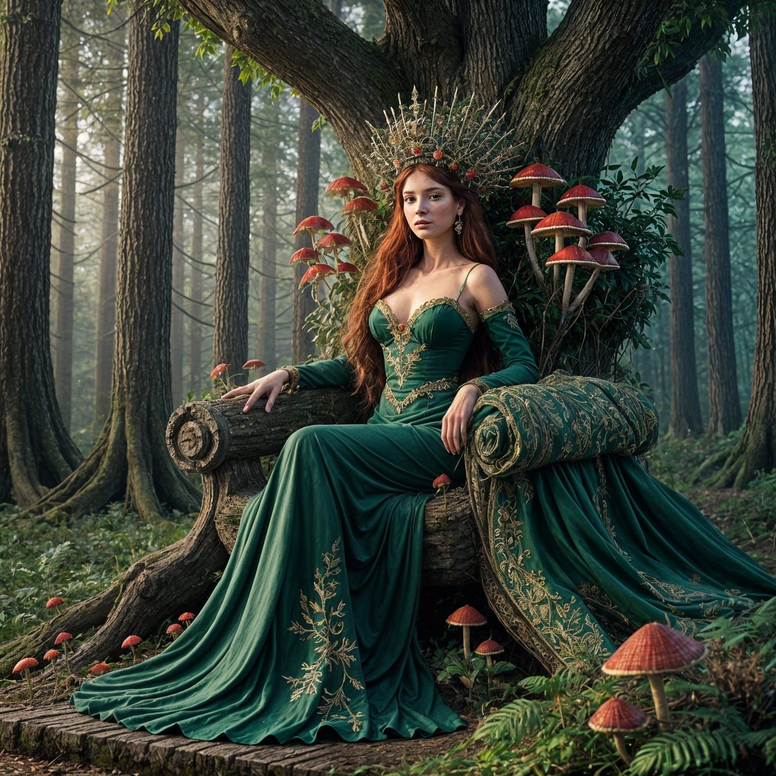 The forest man paints a picture The picture depicts the forest queen, majestically sitting on a throne, ...  by @Likra