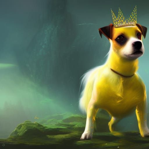 A jack russell terrier wearing a shiny yellow fairy tiara - AI ...