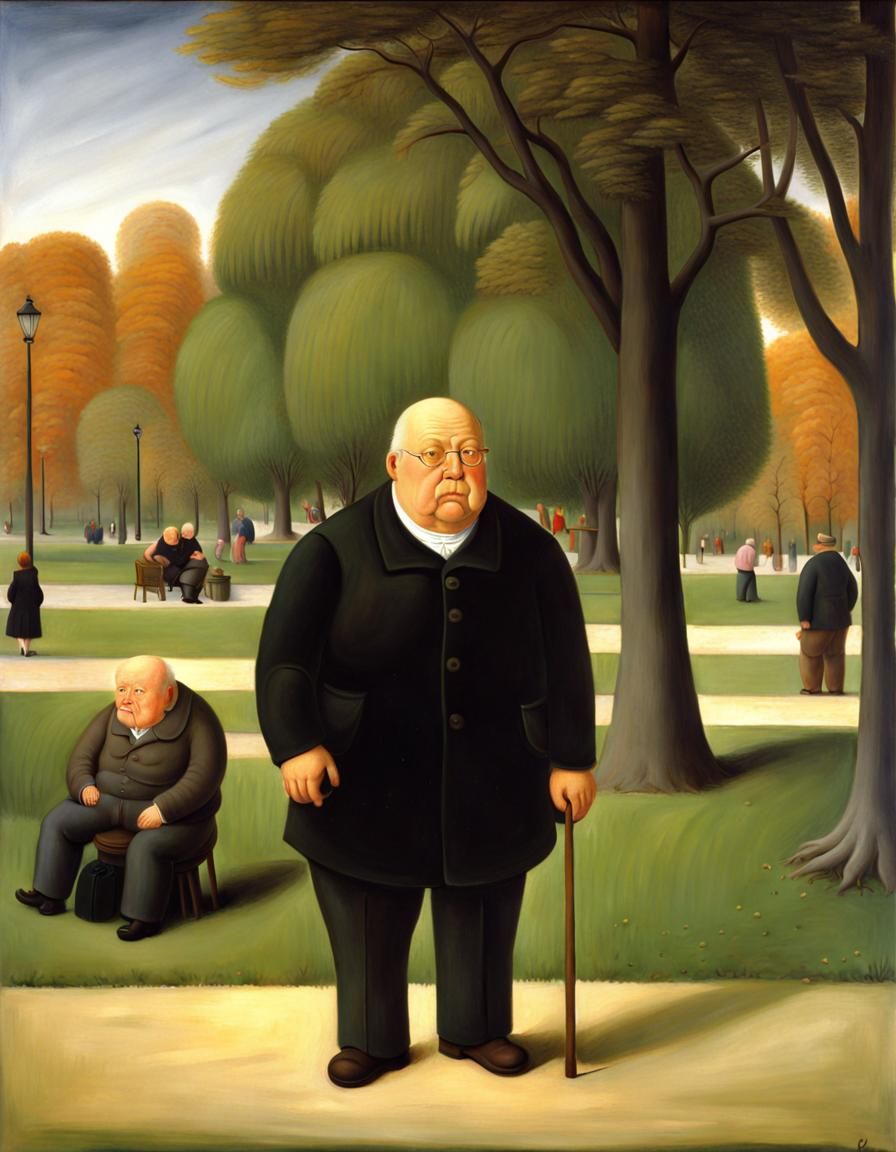 Old man in a park, Fernando Botero painting 1 - AI Generated Artwork ...