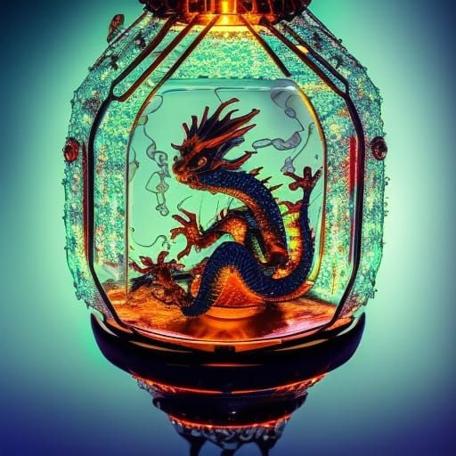 Steampunk Crystal a Terrarium of Twin Little Dragons AI Generated