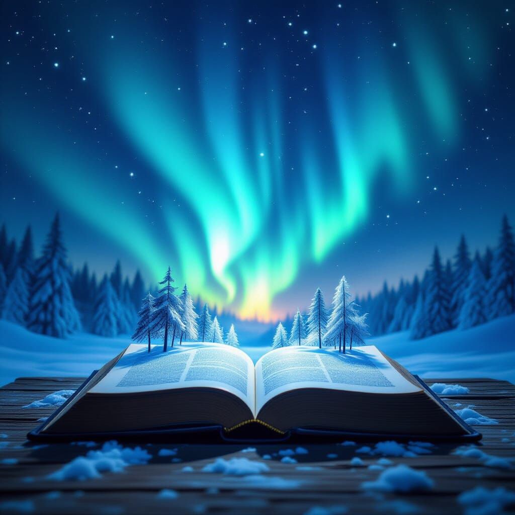 Hyper-realistic fantasy scene, ultra-detailed, 8K resolution, cinematic quality.
An open ancient book in a dark leather binding lies on a ru...