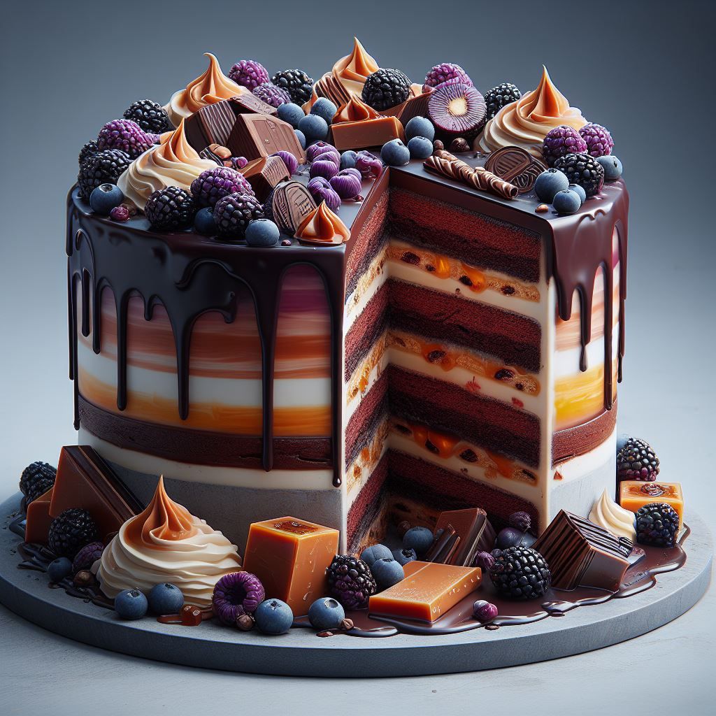 Naked Choc Caramel Berry Cake
