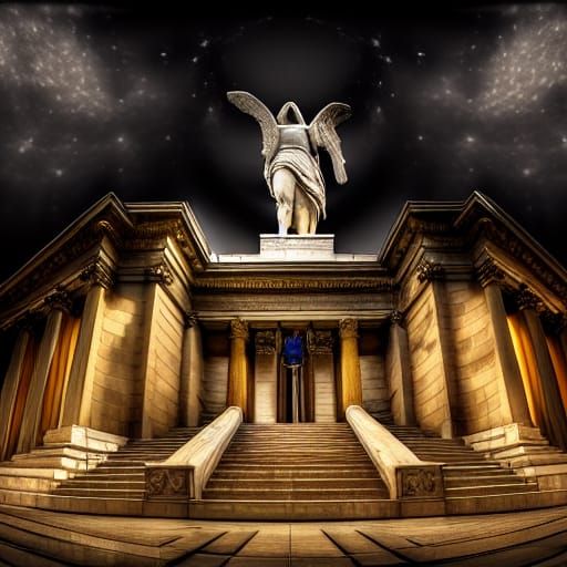 "Steps to justice" imposing detailed marble and stone hall o...
