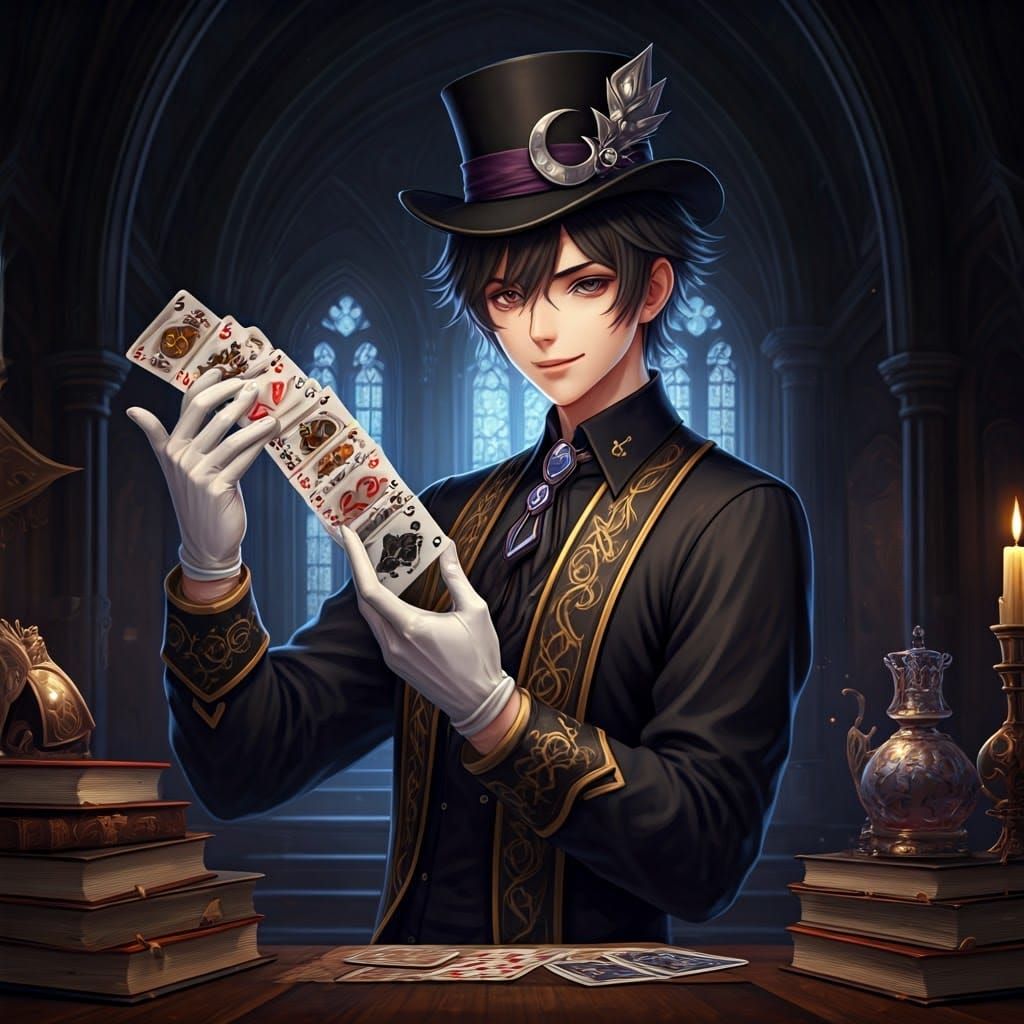 Magician's Card Tricks in Anime-Inspired 3D Art