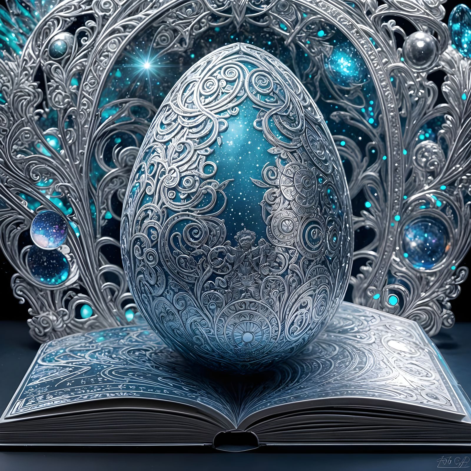 A pop up book of a blue silver Easter egg. High resolution.   by @Irene