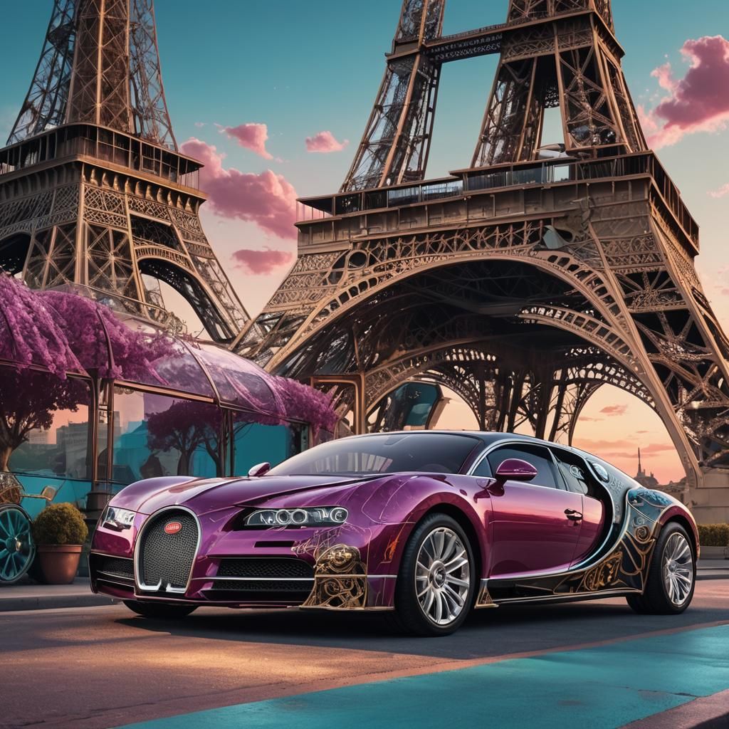 Luxurious Bugatti Rolls Royce at Eiffel Tower