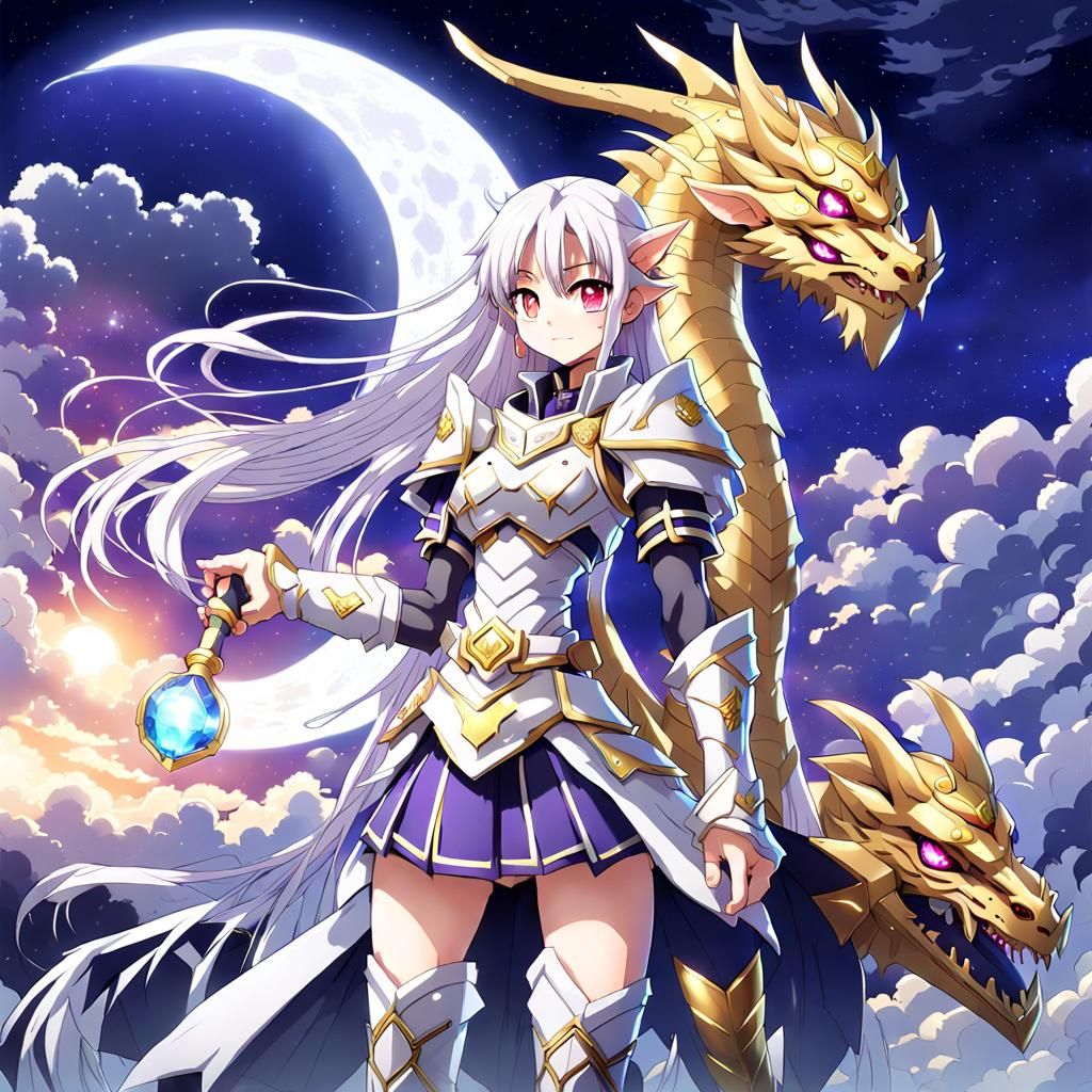 Full body female warrior in perfect figure with long pigtail...