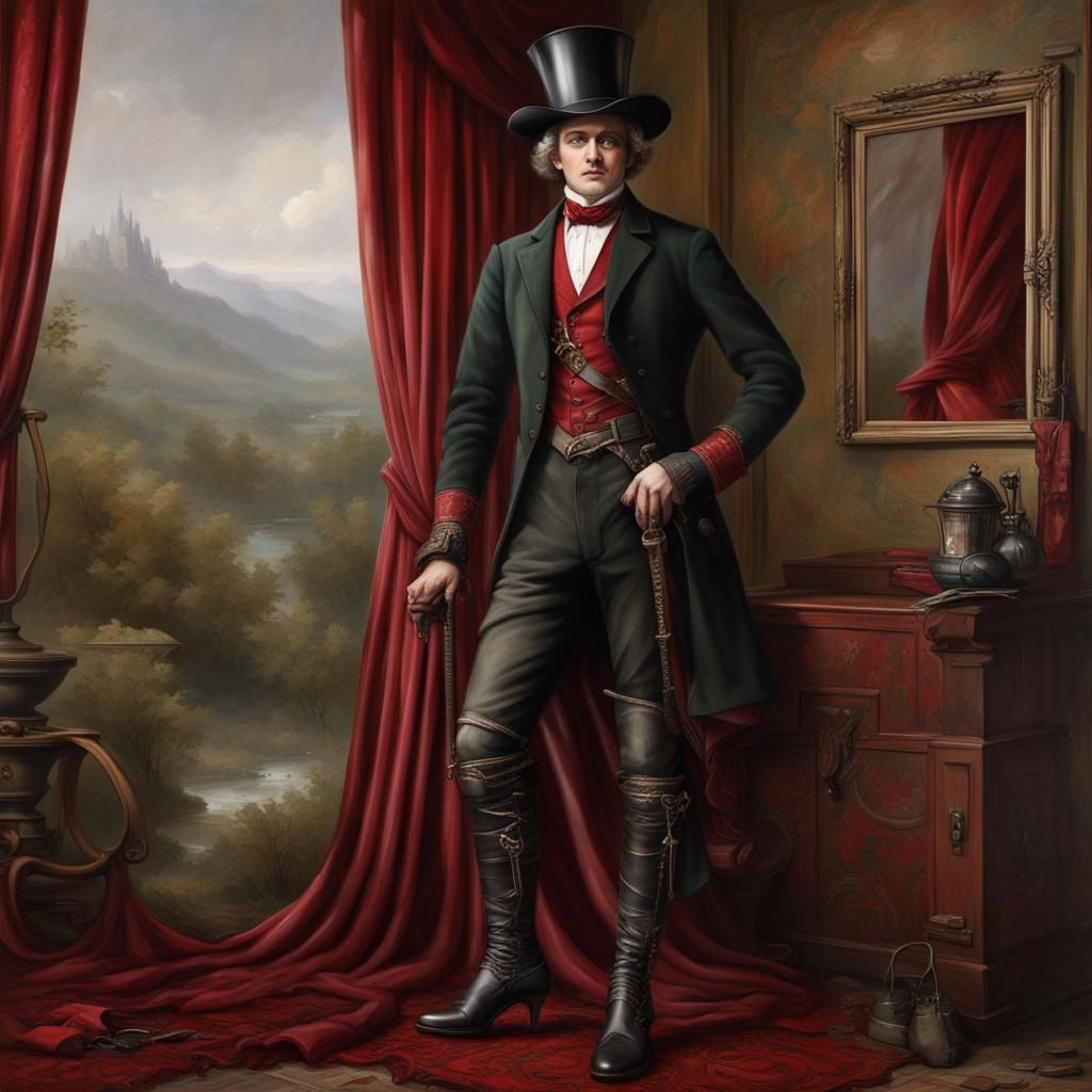 Beautiful victorian man wearing a leather harness