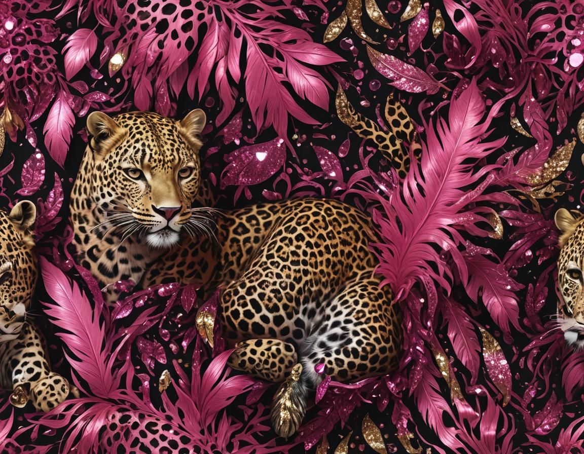 leopard print dark-pink glitter rhinestone feathers tacky gl...