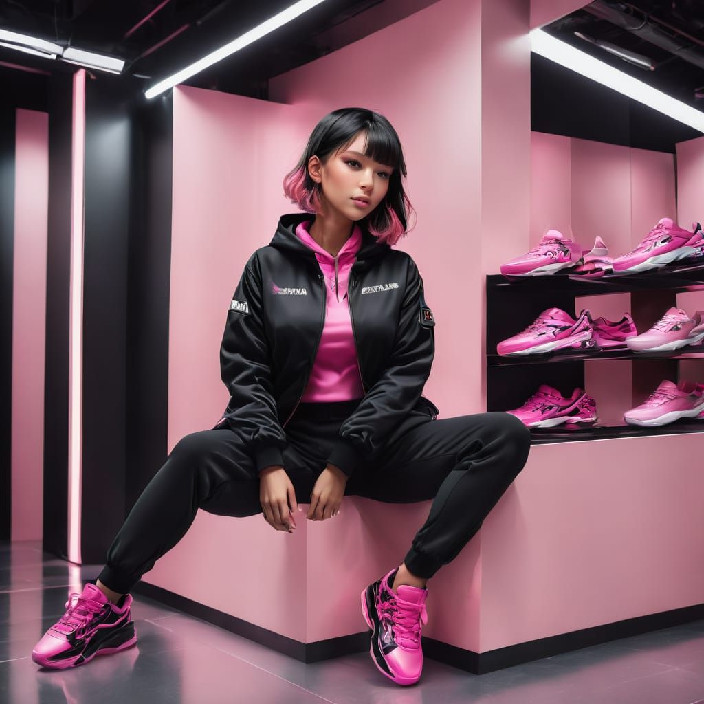 Moon, Peony, black pink sneakers