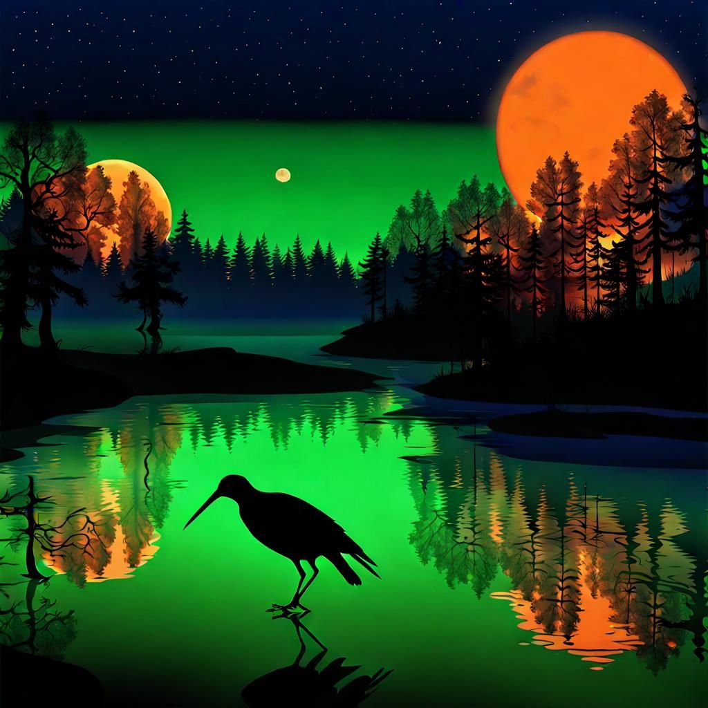 Surreal Moonlit Forest in Vivid Digital Colors