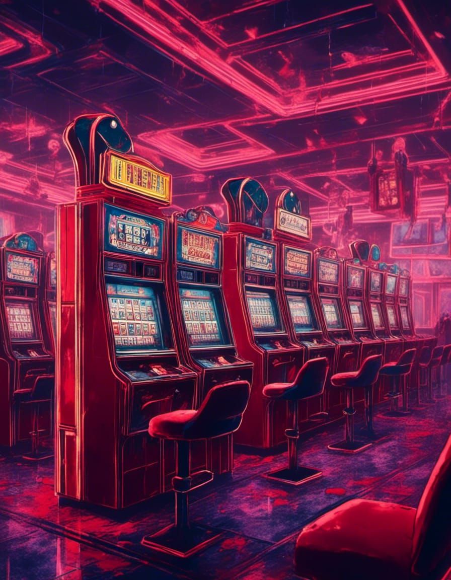 A vintage casino in 80's anime style like cowboy beebop with vintage slot machine but with DALL E