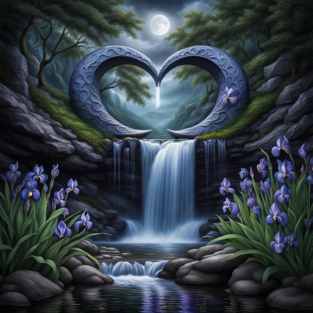 Iris Waterfall Valley Moon Heart A Glow