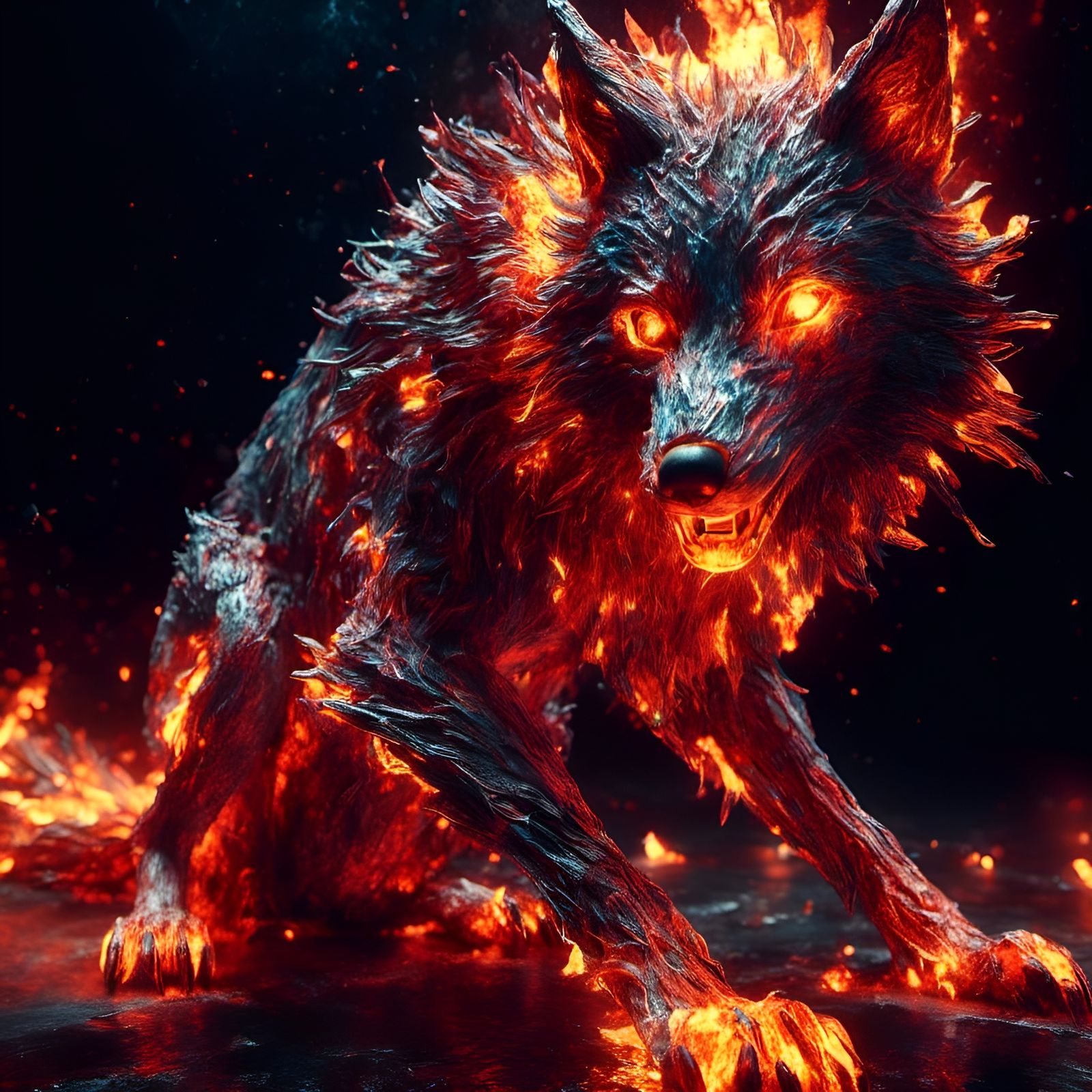 Fiery Macabre Wolf in Epic Horror Style
