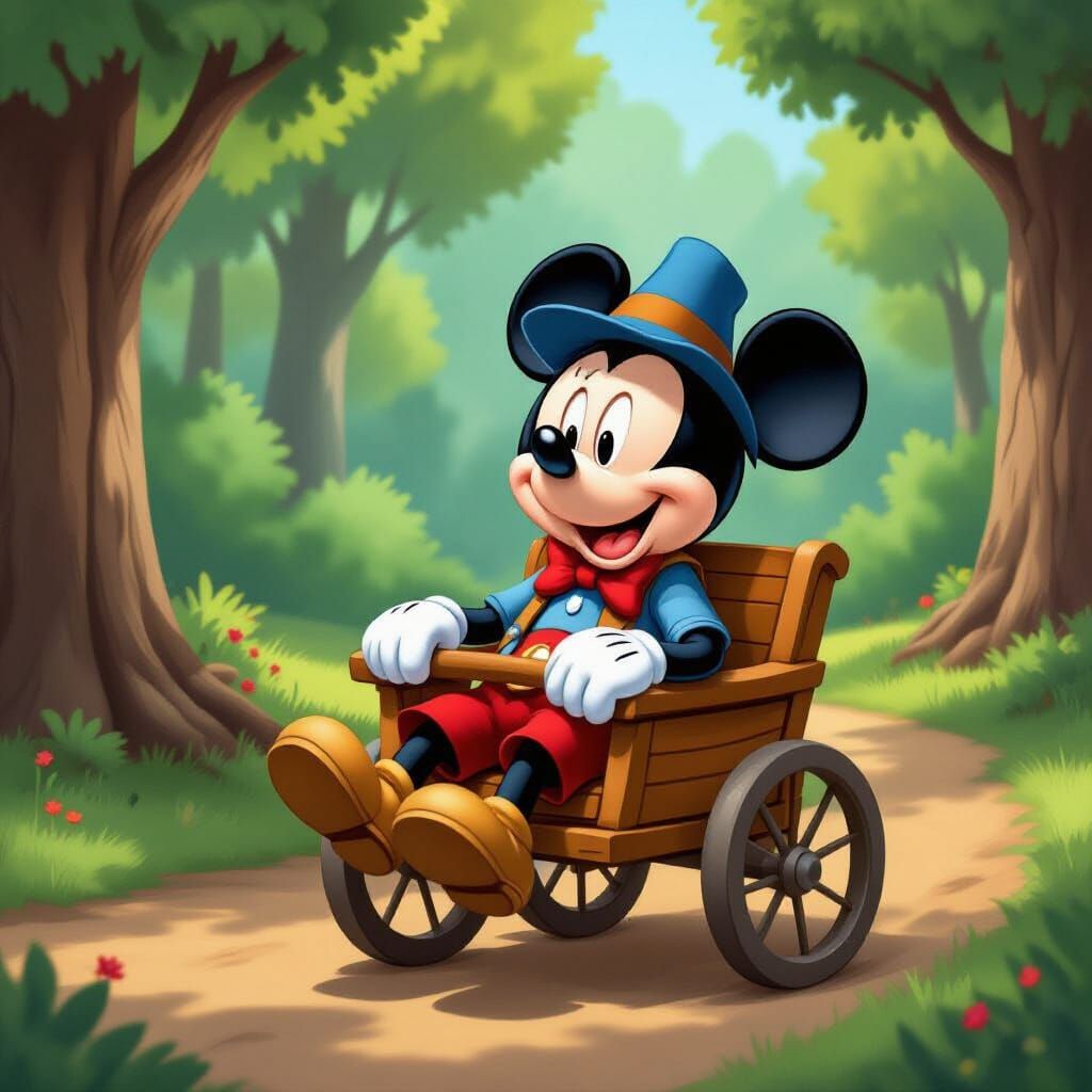 Mickey Mouse Sits Sadly in His Stroller