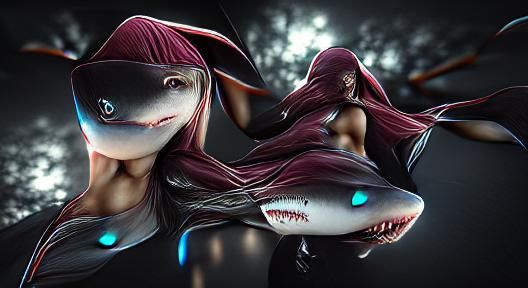dark dark shark human 8k resolution 8K 3D hyperrealism anime...