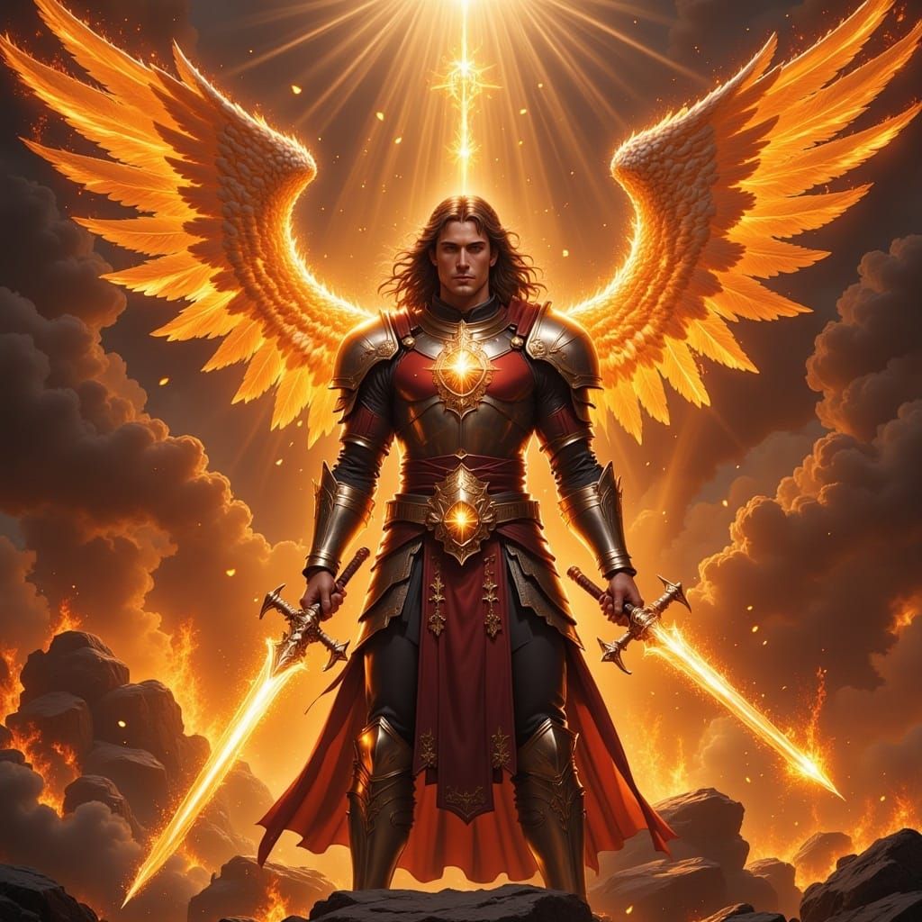 <lora:Holy FluxaMOly:1.0> A holy warrior, surrounded by fire, epic