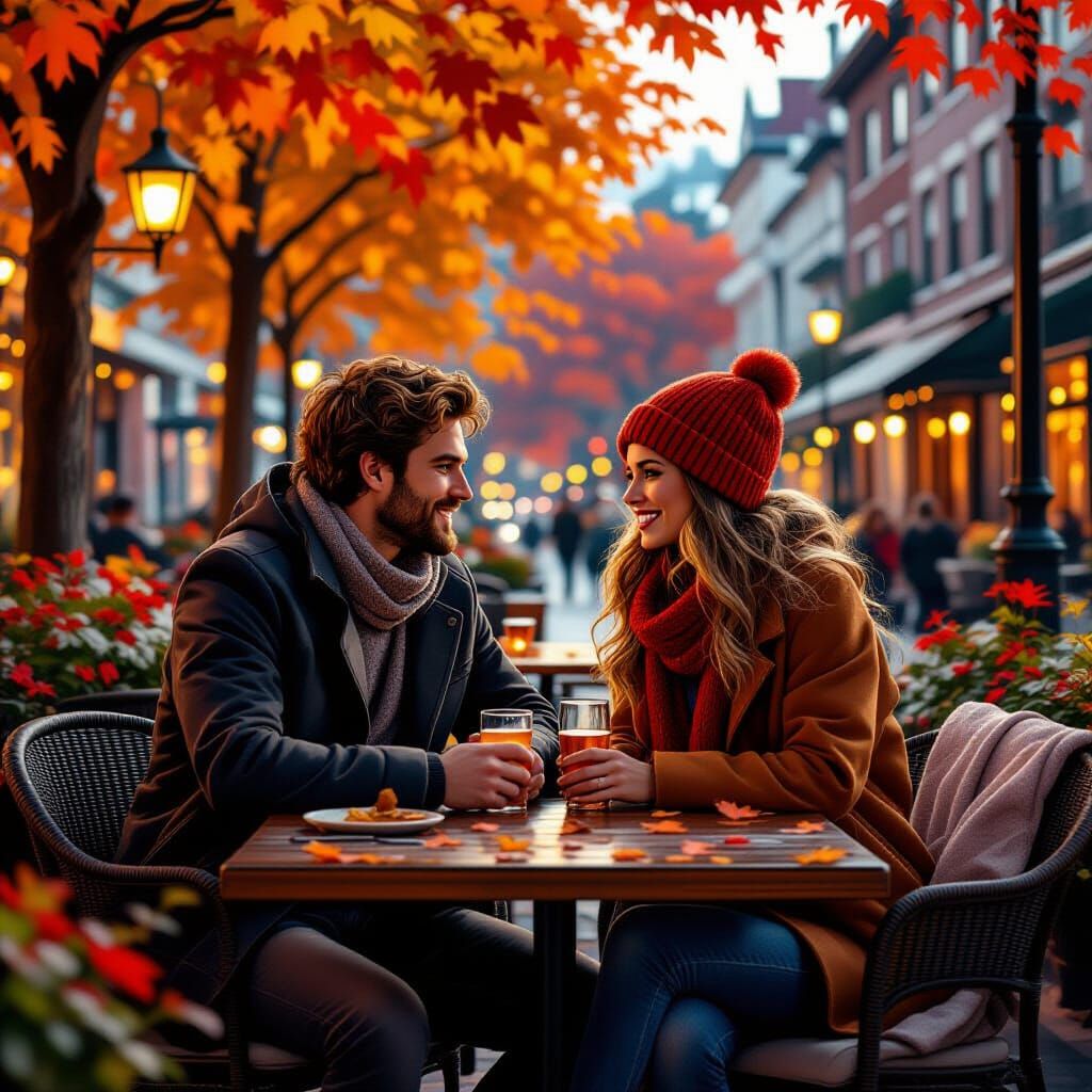 Autumn date night on a restaurant patio surrounded by trees  by @VeganTrekfan