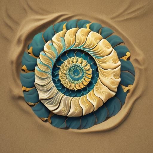 nautilus shell in bright light on sand